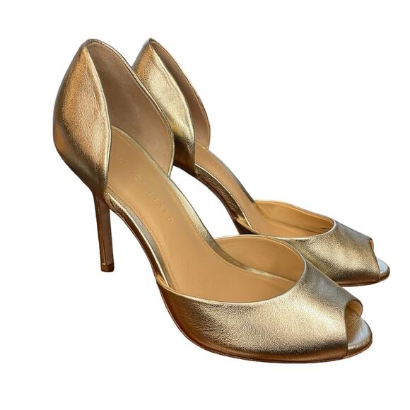 VERONICA BEARD NWOT/NWOB Gadot Gold Peep Toe Pumps Size 8.5 Heels $395 MSRP NYE - Picture 2 of 16
